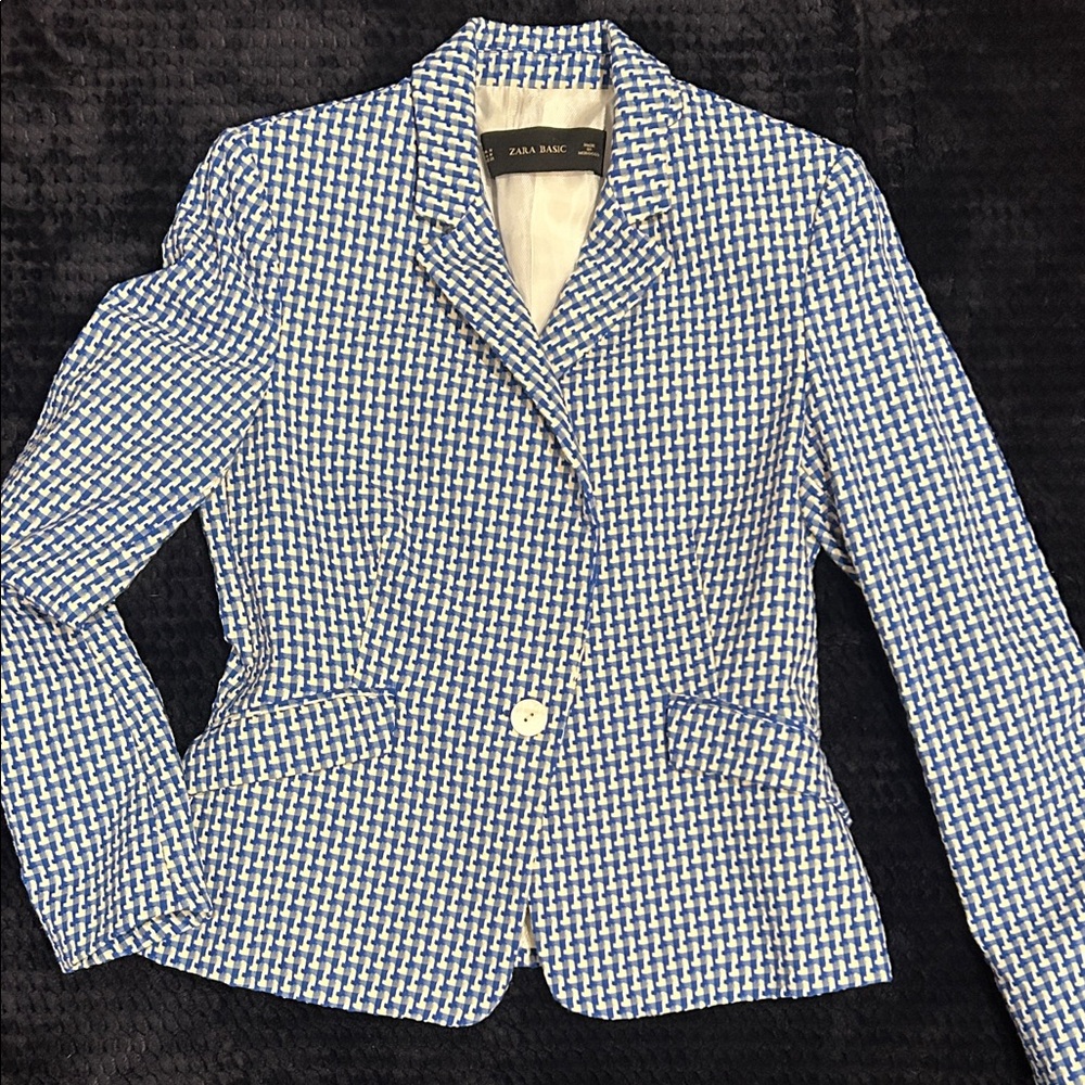 Zara Navy and White Patterned Blazer